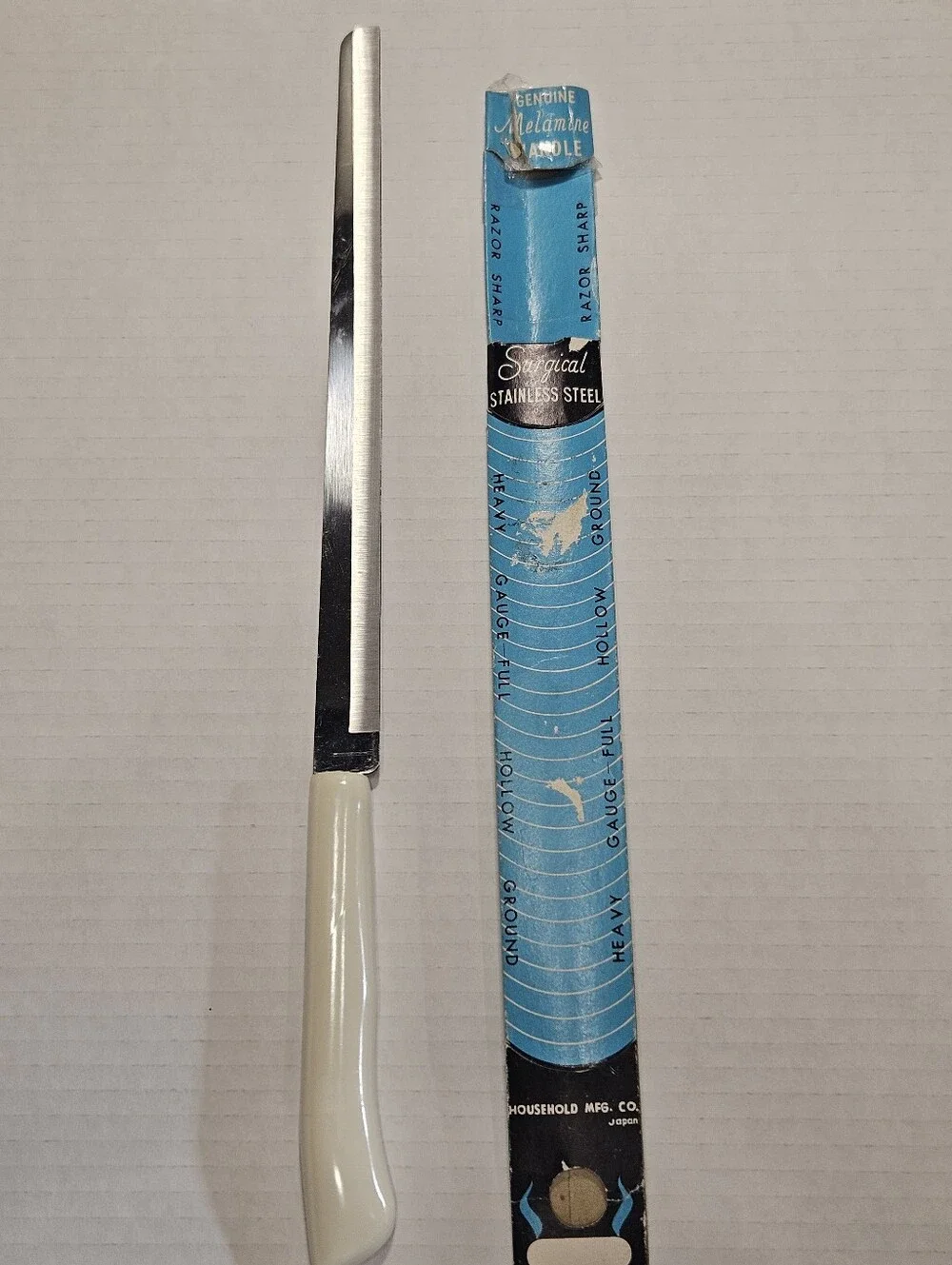 Vtg 1970s BLUE CORNFLOWER Pattern Slicing Knife Non-serrated Household Brand